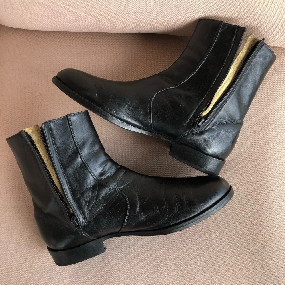 Bragano Cole Haan Made in Italy Leather Zipper Up Black‎ Leather Lined Boot 8